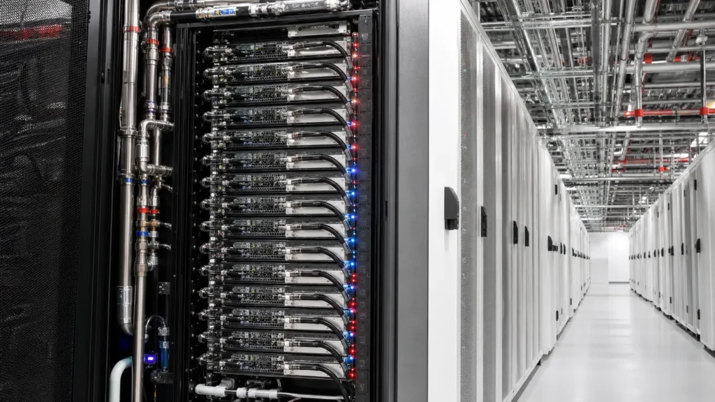 AMD Helios em rack de data center com resfriamento líquido