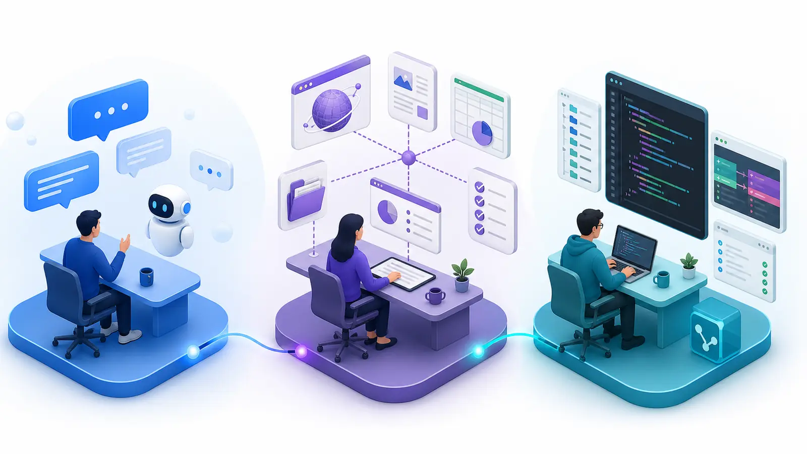 Comparação visual entre Chat, Work e Codex no ChatGPT no PC