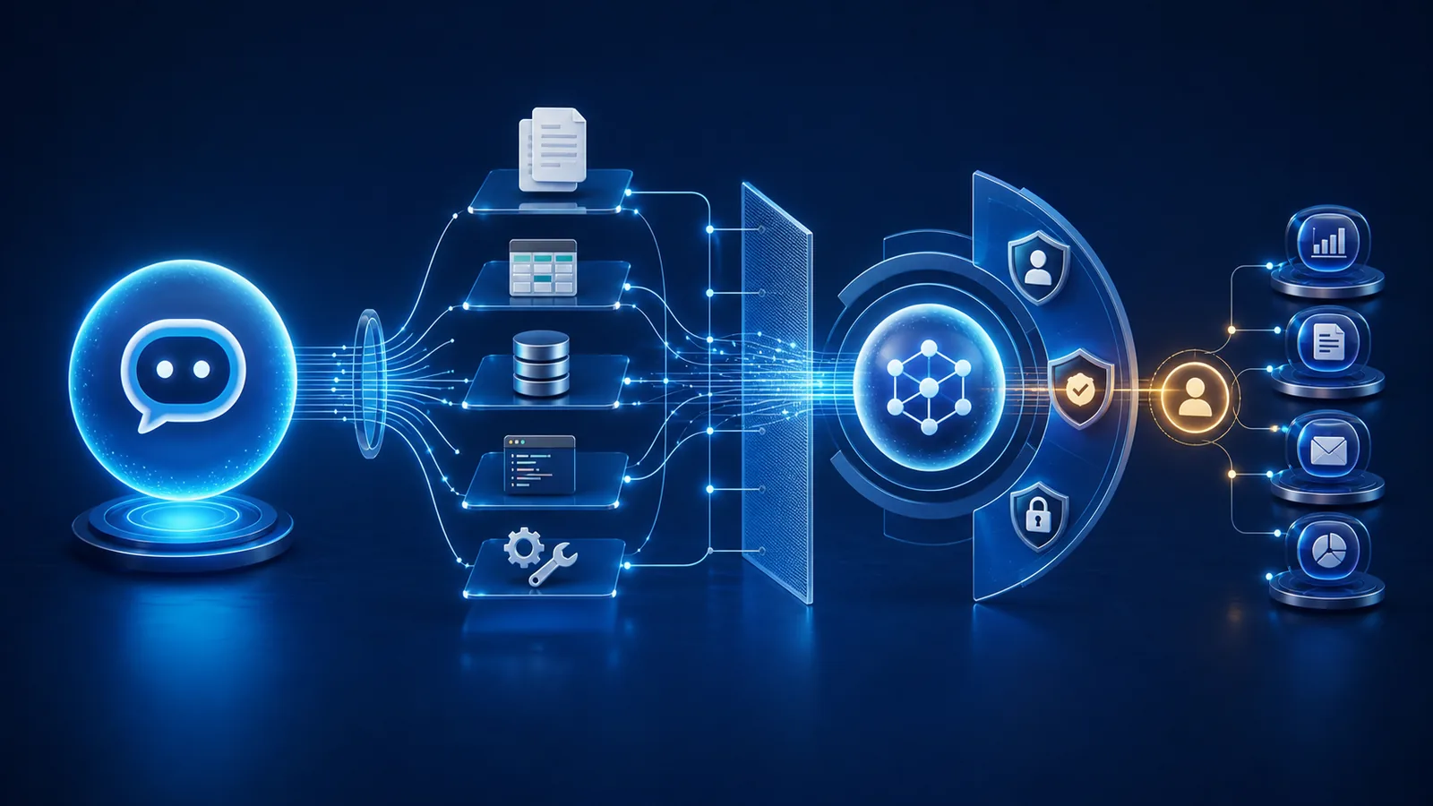 IA nas empresas conectando chatbot, dados, ferramentas, segurança e aprovação humana