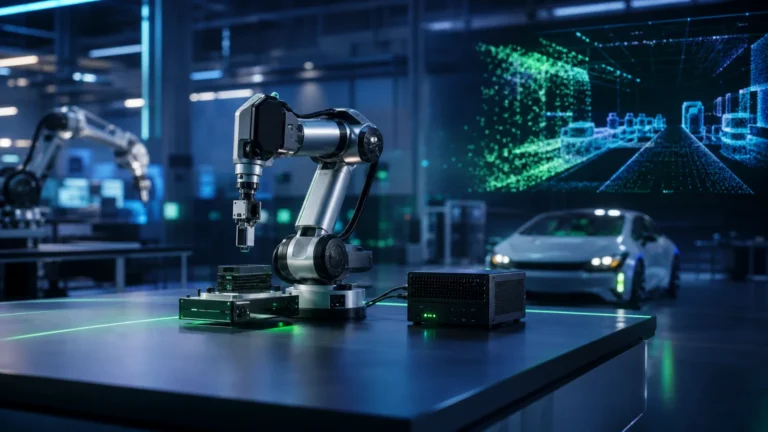 NVIDIA Cosmos 3 Edge executando inteligência artificial local em um robô industrial
